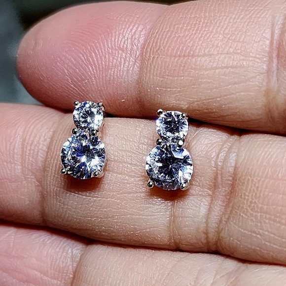 White Gold Filled Small Cubic Zirconia Post Earrings - Picture 5 of 10